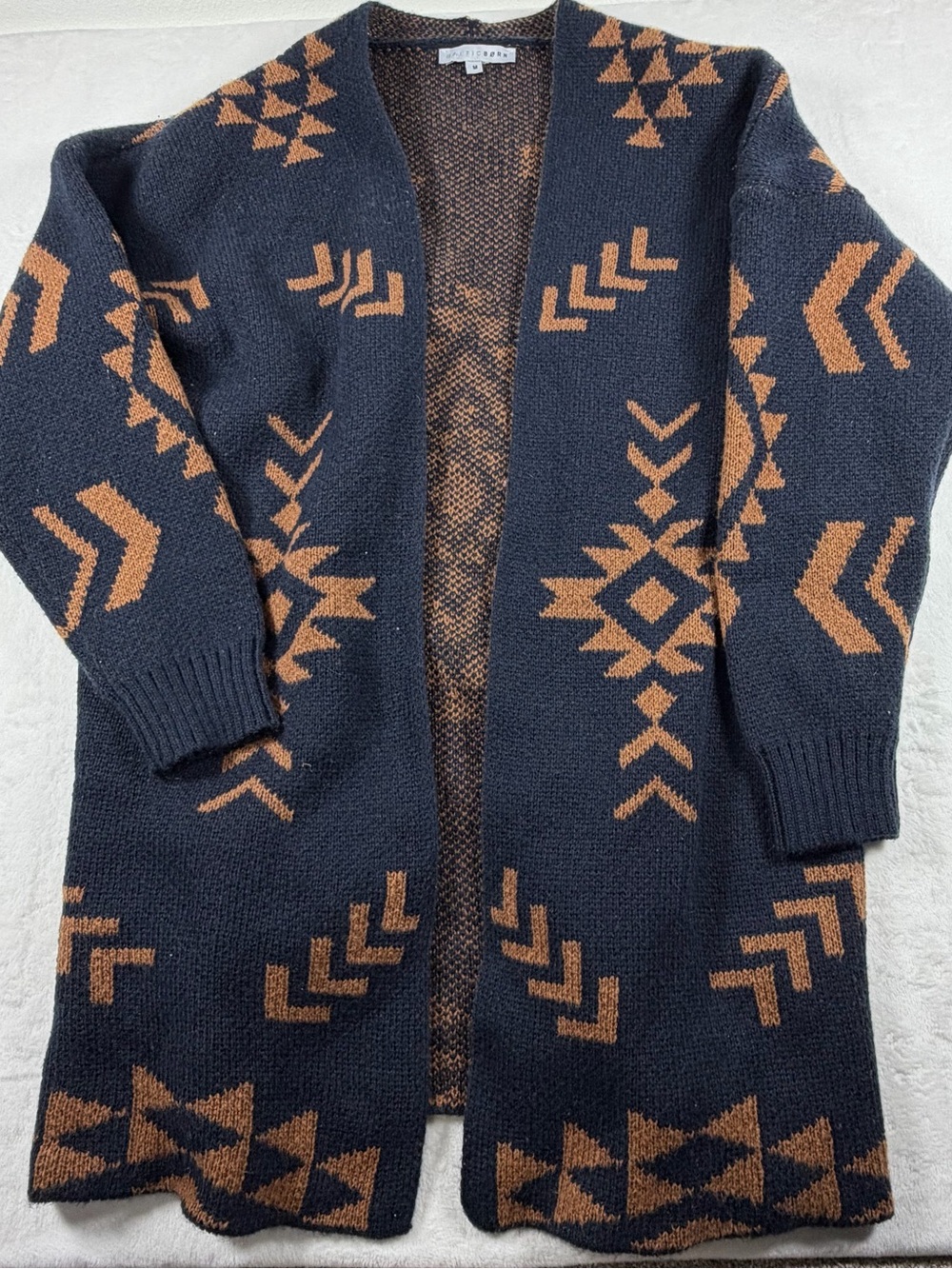 Baltic Born navy & Brown Geometric Open-Front Cardigan